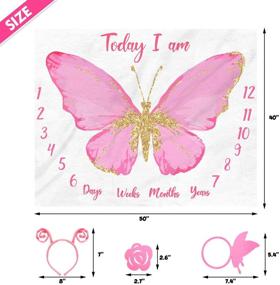 img 1 attached to Watercolor Butterfly Baby Monthly Milestone Blanket for Girls, Soft Flannel Fleece 🦋 Growth Blanket, 1-12 Months Photo Props, Newborn Baby Shower Gift Idea, Nursery Decor