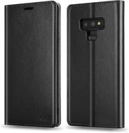 samsung galaxy note 9 wallet case, oqqe cowhide genuine leather folio flip cover shell, anti-fall shockproof tpu, rfid blocking credit card holder, kickstand function, folding book box design - men's black logo