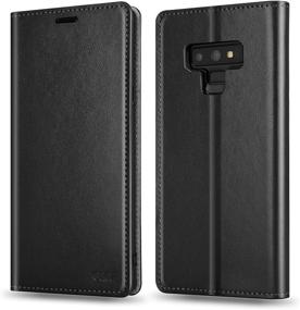 img 4 attached to Samsung Galaxy Note 9 Wallet Case, OQQE Cowhide Genuine Leather Folio Flip Cover Shell, Anti-Fall Shockproof TPU, RFID Blocking Credit Card Holder, Kickstand Function, Folding Book Box Design - Men's Black