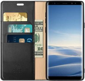 img 2 attached to Samsung Galaxy Note 9 Wallet Case, OQQE Cowhide Genuine Leather Folio Flip Cover Shell, Anti-Fall Shockproof TPU, RFID Blocking Credit Card Holder, Kickstand Function, Folding Book Box Design - Men's Black