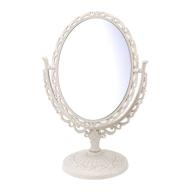 frcolor tabletop makeup mirror: vintage elegance with double-sided swivel, magnifying side (oval, beige) logo