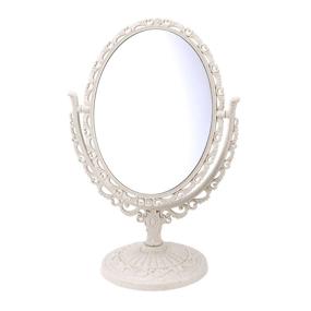 img 4 attached to Frcolor Tabletop Makeup Mirror: Vintage Elegance with Double-Sided Swivel, Magnifying Side (Oval, Beige)