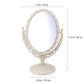 img 3 attached to Frcolor Tabletop Makeup Mirror: Vintage Elegance with Double-Sided Swivel, Magnifying Side (Oval, Beige)
