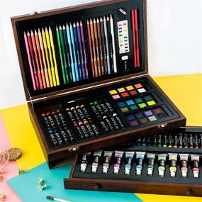 img 2 attached to 🎨 Art 101 USA Deluxe Art Set: 119-Piece Wood Case Organizer with Color Pencils, Paints, Brushes, and more!