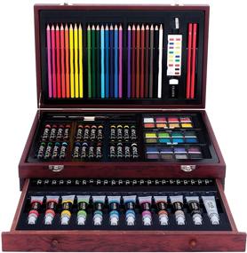 img 4 attached to 🎨 Art 101 USA Deluxe Art Set: 119-Piece Wood Case Organizer with Color Pencils, Paints, Brushes, and more!