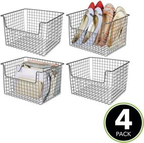 img 3 attached to 🗄️ mDesign Farmhouse Decor Metal Wire Storage Organizer Basket - 4 Pack, Graphite Gray - Perfect for Organizing Closets, Shelves and Cabinets