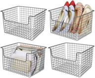 🗄️ mdesign farmhouse decor metal wire storage organizer basket - 4 pack, graphite gray - perfect for organizing closets, shelves and cabinets логотип