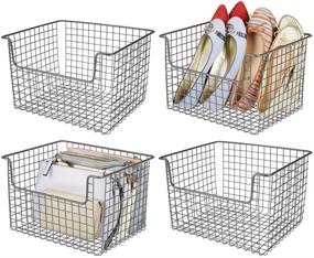 img 4 attached to 🗄️ mDesign Farmhouse Decor Metal Wire Storage Organizer Basket - 4 Pack, Graphite Gray - Perfect for Organizing Closets, Shelves and Cabinets