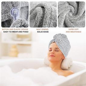 img 3 attached to 💆 Set of 3 Hair Towel Wraps for Women, Extra Soft Hair Drying Towels, Frizz-Proof & Highly Absorbent Hair Turbans, Ideal for Curly, Long & Thick Hair (Gray, Dark Gray, Stripe)