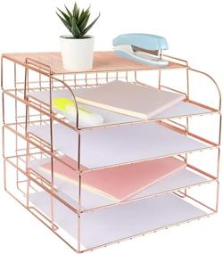 img 4 attached to 🌸 Spacrea Rose Gold Letter Tray: 4 Tier Stackable Desk Organizer with Display Shelf for Women