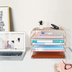 img 2 attached to 🌸 Spacrea Rose Gold Letter Tray: 4 Tier Stackable Desk Organizer with Display Shelf for Women