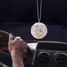 img 2 attached to 🔮 Colorful Crystal Ball Car Accessories for Women - Interior Bling Rearview Mirror Charms