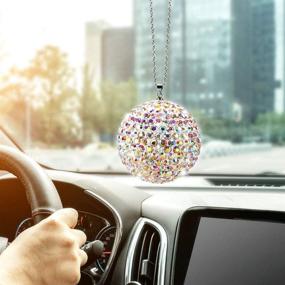 img 3 attached to 🔮 Colorful Crystal Ball Car Accessories for Women - Interior Bling Rearview Mirror Charms