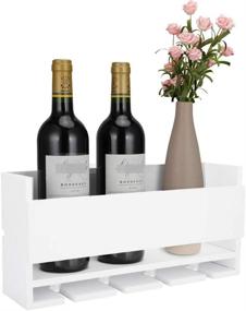 img 4 attached to 🍷 Kakivan White Wall Mounted Wine Rack & Glass Holder for 4 Red Wine Glasses Storage, Wooden Bottle Shelf for Farmhouse Kitchen Decor, Floating Organizer for Living Room Display.