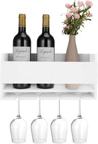 img 3 attached to 🍷 Kakivan White Wall Mounted Wine Rack & Glass Holder for 4 Red Wine Glasses Storage, Wooden Bottle Shelf for Farmhouse Kitchen Decor, Floating Organizer for Living Room Display.