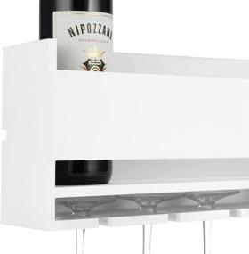 img 2 attached to 🍷 Kakivan White Wall Mounted Wine Rack & Glass Holder for 4 Red Wine Glasses Storage, Wooden Bottle Shelf for Farmhouse Kitchen Decor, Floating Organizer for Living Room Display.