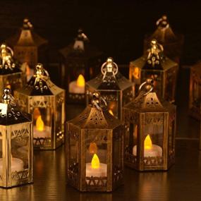 img 1 attached to 🌟 Golden Brushed zkee Mini Star Lantern Set of 8: Flickering LED, Battery Included, Decorative Hanging Lantern for Christmas Indoor Candle Décor