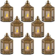 🌟 golden brushed zkee mini star lantern set of 8: flickering led, battery included, decorative hanging lantern for christmas indoor candle décor logo