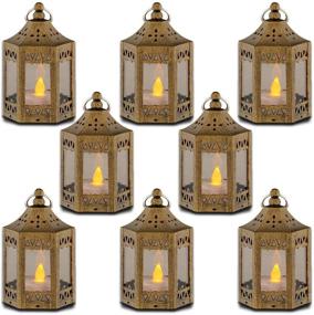 img 4 attached to 🌟 Golden Brushed zkee Mini Star Lantern Set of 8: Flickering LED, Battery Included, Decorative Hanging Lantern for Christmas Indoor Candle Décor