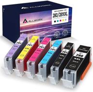 allwork compatible pgi 280xxl cli 281xxl ink cartridges 6 pack for canon pixma tr7520 ts9120 ts6120 tr8520 - pgbk, black, photo blue, cyan, magenta, yellow logo