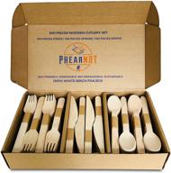 🍽️ 300 count disposable wooden cutlery set - natural white birchwood flatware utensils (100 forks, 100 spoons, 100 knives) - durable, smooth, biodegradable, eco-friendly logo