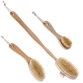 img 4 attached to 🛀 Dry Brushing Body Brush Set with 100% Natural Boar Bristles - Set of 3 Brushes for Skin Exfoliation, Lymphatic Drainage, and Cellulite Treatment - Includes Long Detachable Back Brush, Contour Body Brush, and Face Brush