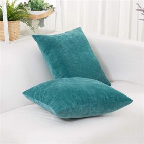 img 2 attached to 📦 Hwy 50 Teal Decorative Throw Pillows Covers 18 x 18 inch - Soft Comfy Chenille for Living Room, Bed, or Sofa - Solid Decor Square Cushion Cover Set - Pack of 2
