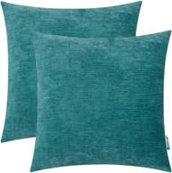 📦 hwy 50 teal decorative throw pillows covers 18 x 18 inch - soft comfy chenille for living room, bed, or sofa - solid decor square cushion cover set - pack of 2 logo