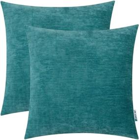 img 4 attached to 📦 Hwy 50 Teal Decorative Throw Pillows Covers 18 x 18 inch - Soft Comfy Chenille for Living Room, Bed, or Sofa - Solid Decor Square Cushion Cover Set - Pack of 2
