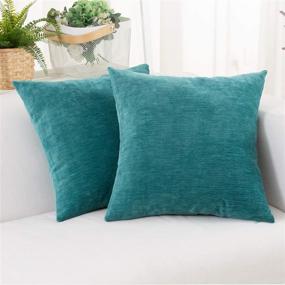 img 3 attached to 📦 Hwy 50 Teal Decorative Throw Pillows Covers 18 x 18 inch - Soft Comfy Chenille for Living Room, Bed, or Sofa - Solid Decor Square Cushion Cover Set - Pack of 2