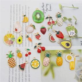 img 2 attached to 🍎 48pcs Gold Plated Enamel Fruit Charms: Perfect for Earrings, Necklaces, and Bracelets!