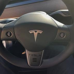 img 3 attached to Enhance Your Tesla Model 3 & Model Y with Stylish Matte Carbon Fiber Steering Wheel Covers