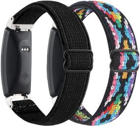 img 4 attached to Эластичный ремешок для часов Fitbit Inspire 2/Inspire/Inspire HR - регулируемый мягкий нейлоновый браслет, растяжимый и дышащий запасной ремешок для часов Fitbit Inspire (черно-граффити).