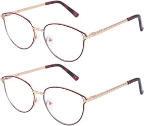 img 4 attached to 👓 Missfive 2 Pack Blue Light Blocking Reading Glasses for Women, Computer Readers with Metal Frame and Spring Hinges (Rose Red, 3.5)