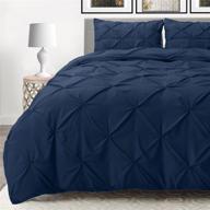 nestl queen comforter set with pinch pleat detailing - navy blue, 3-piece set logo