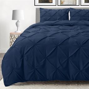 img 4 attached to Nestl Queen Comforter Set with Pinch Pleat Detailing - Navy Blue, 3-Piece Set