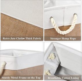 img 2 attached to Large Decorative Foldable Fabric Storage Bins for Closet Shelves, 15.8 📦 L x 12 W x 10 H, with Rope Handles and Jute Cloth
