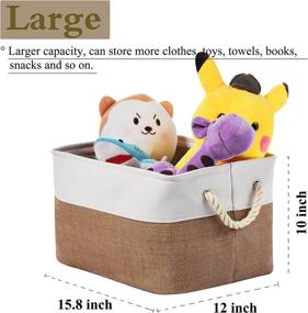 img 3 attached to Large Decorative Foldable Fabric Storage Bins for Closet Shelves, 15.8 📦 L x 12 W x 10 H, with Rope Handles and Jute Cloth