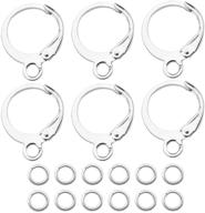 🔗 160-piece set of leverback hooks: 60 round hypoallergenic earring hooks, lever back dangle ear wire earring french hooks for diy earring jewelry making, includes 100 jump rings (silver-12785) logo