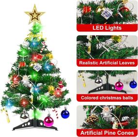 img 2 attached to 🎄 Evoio Table Top Christmas Tree: 24 Inch Mini Tree with LED Lights & Ornaments for Holiday Decor