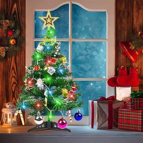 img 4 attached to 🎄 Evoio Table Top Christmas Tree: 24 Inch Mini Tree with LED Lights & Ornaments for Holiday Decor