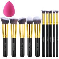 💄 emaxdesign 10+1 makeup brush set: 10 professional brushes for foundation, blending, blush, eye, face, liquid, powder, cream cosmetics & 1 rose red beauty sponge blender logo