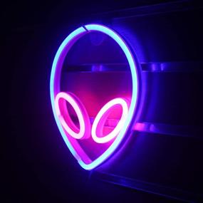 img 3 attached to Wanxing Alien Neon Signs: Vibrant Pink/ Blue LED Lights for Stylish Bedroom, Hotel, Shop, or Office Wall Decor – Perfect Party Supply and Gift