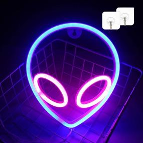 img 1 attached to Wanxing Alien Neon Signs: Vibrant Pink/ Blue LED Lights for Stylish Bedroom, Hotel, Shop, or Office Wall Decor – Perfect Party Supply and Gift