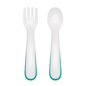 img 3 attached to OXO Tot Plastic Fork & Spoon Set with Travel Case- Teal - 2 Count - Pack of 1: Convenient Utensil Set for On-The-Go Feeding