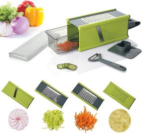 img 4 attached to Kalokelvin 5-in-1 Handheld Box Grater Onion Food Vegetable Chopper Slicer Potato Tomato Grater with Safe Stainless Steel Blades and Built-in Storage Container