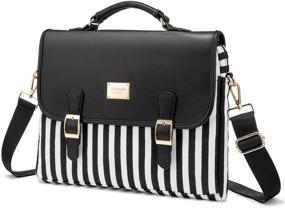 img 4 attached to Stylish Laptop Bag for Women: Cute Stripe-Black Computer Bag with 14-Inch Laptop Sleeve, Perfect for Work and College