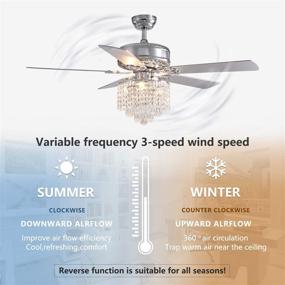 img 2 attached to 💎 SILJOY 52" Modern Crystal Chandelier Ceiling Fan with Lights and Remote - Elegant Indoor Fan Light Kit for Bedroom and Dining Room - Reversible 5 Wood Blades - Silver Finish