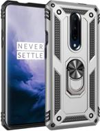 📱 oneplus 7 pro case: rugged military protection | 360° rotation kickstand | car magnetic holder – silver logo