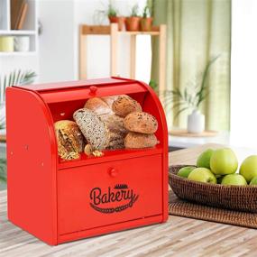 img 2 attached to Red Double Compartment Roll Top Bread Box by Hossejoy - Stylish Metal 🍞 Bread Storage Bin for Countertop - Double Layer Breadbox Container Holder Ideal for Kitchen Counter